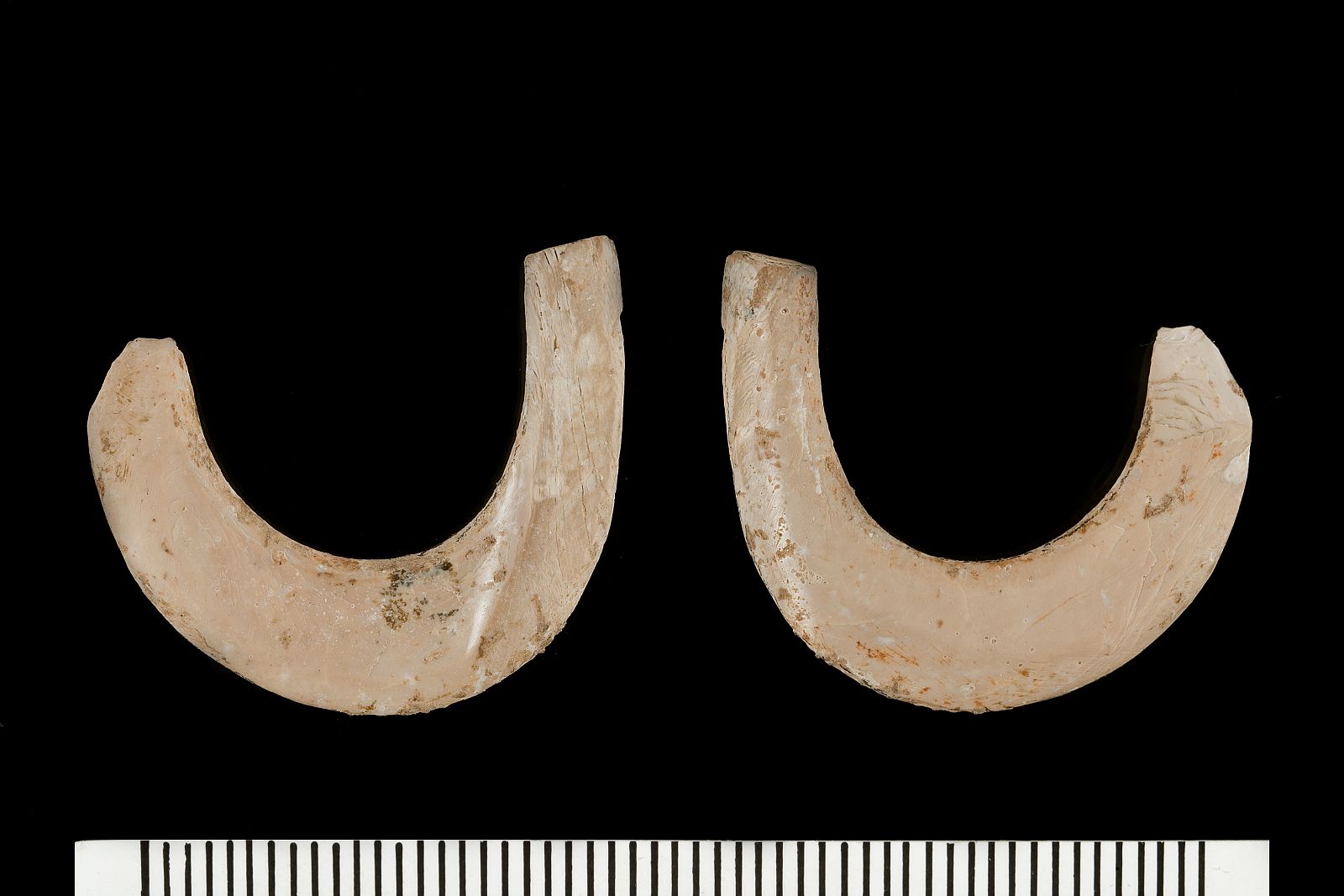 Imagen de anzuelos incompletos datados de hace 11.000 años, aunque en la excavación se han encontrado instrumentos similares con alrededor de 42.000 años