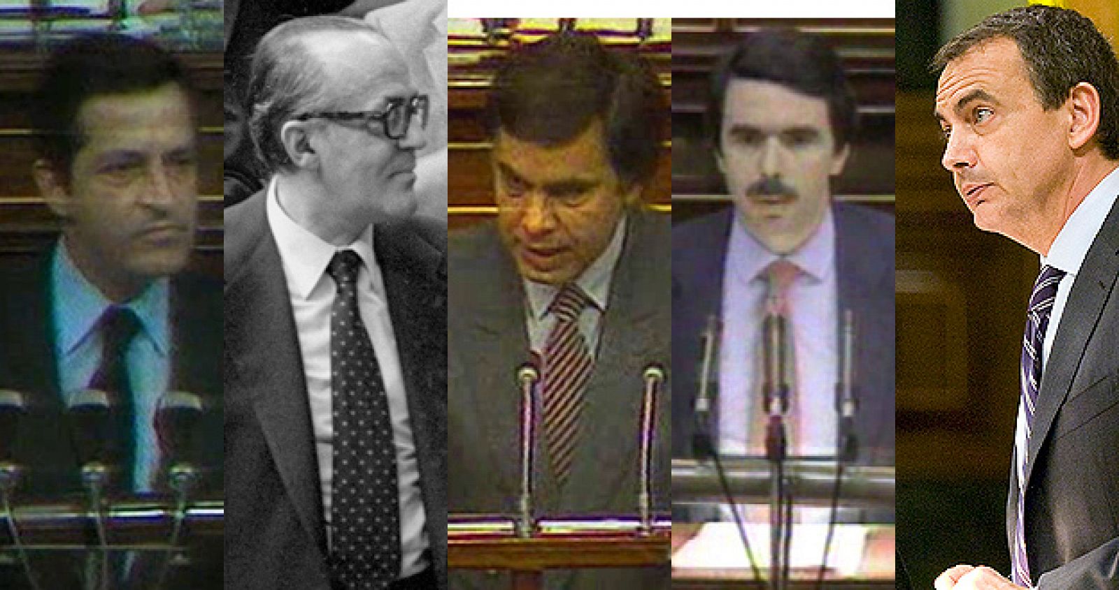 Suárez, Calvo-Sotelo, González, Aznar y Zapatero, en sus respectivos debates de investidura