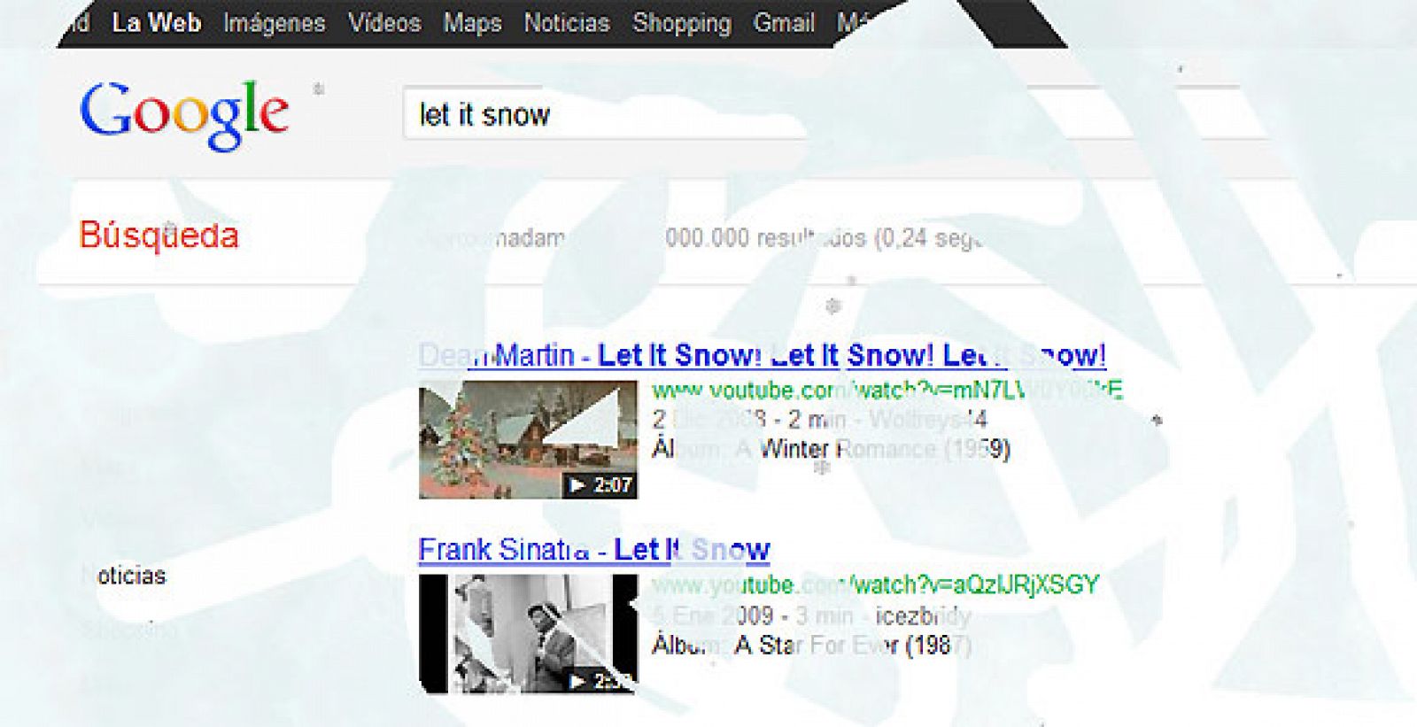 Al escribir "Let it snow" en el buscador de Google empieza a caer nieve sobre la pantalla