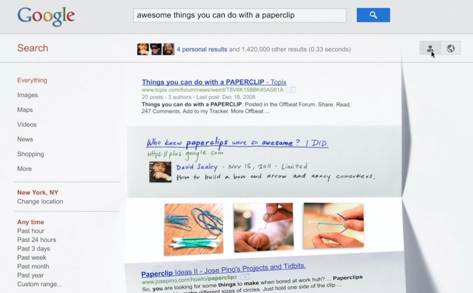 Instantánea del vídeo promocional de Google que explica las características de su nuevo buscador con Google+ integrado