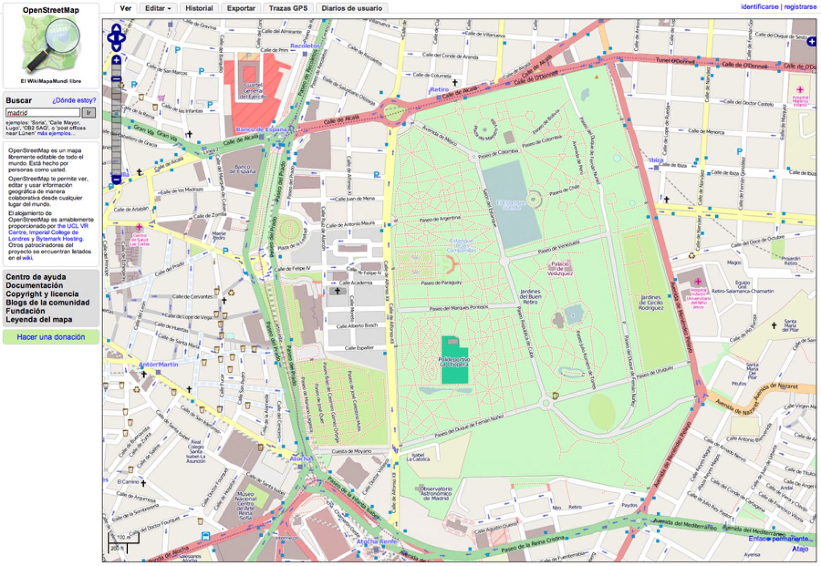 Así se ve un mapa del centro de Madrid en OpenStreetMap