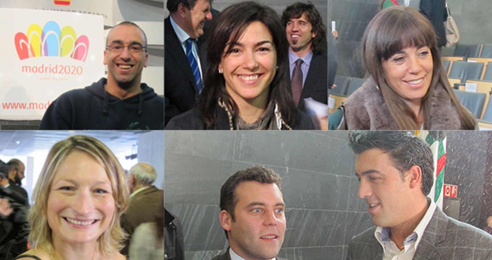 Los deportistas Llambi, Rienda, Coghen (arriba de izquierda a derecha), Álvarez, Carballo y Pirri (abajo de izquierda a derecha) apoyan la candidatura de Madrid 2020.