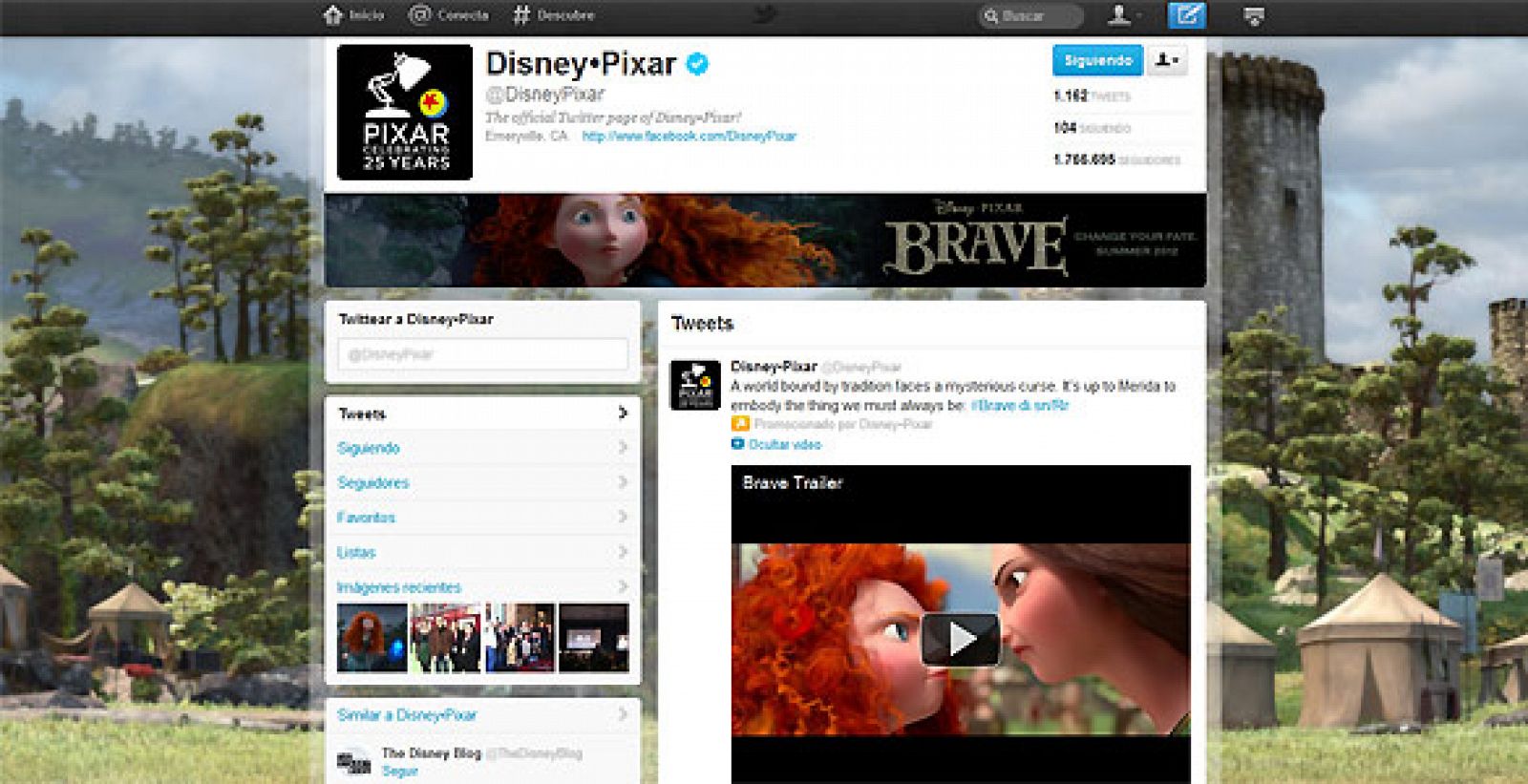 Disney Pixar es una de las 21 compañías que actualmente cuenta con página corporativa en Twitter
