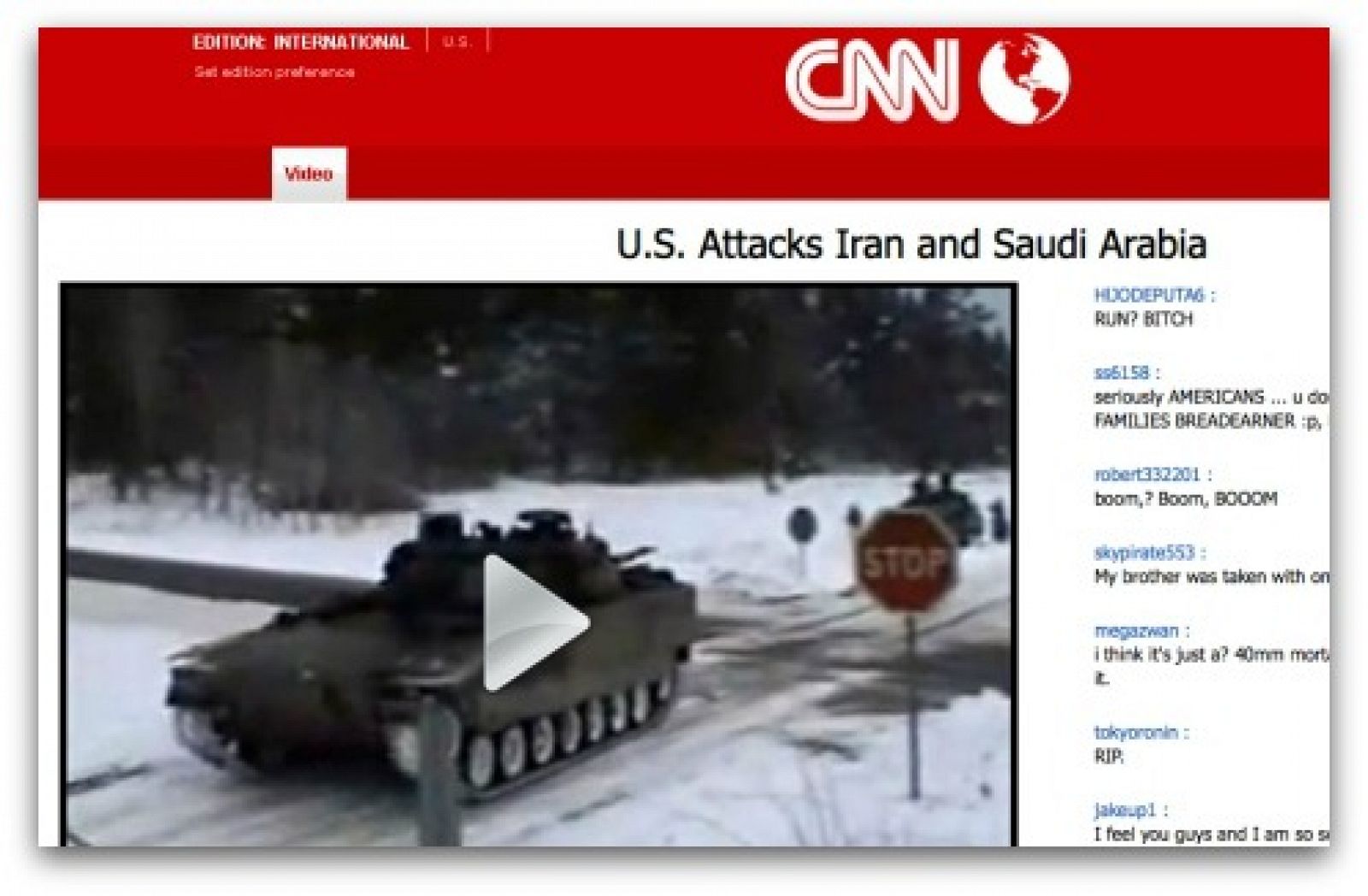 El gancho surge a raíz de una supuesta noticia publicada en la web de la CNN que asegura que Estados Unidos ataca Irán y Arabia Saudita.