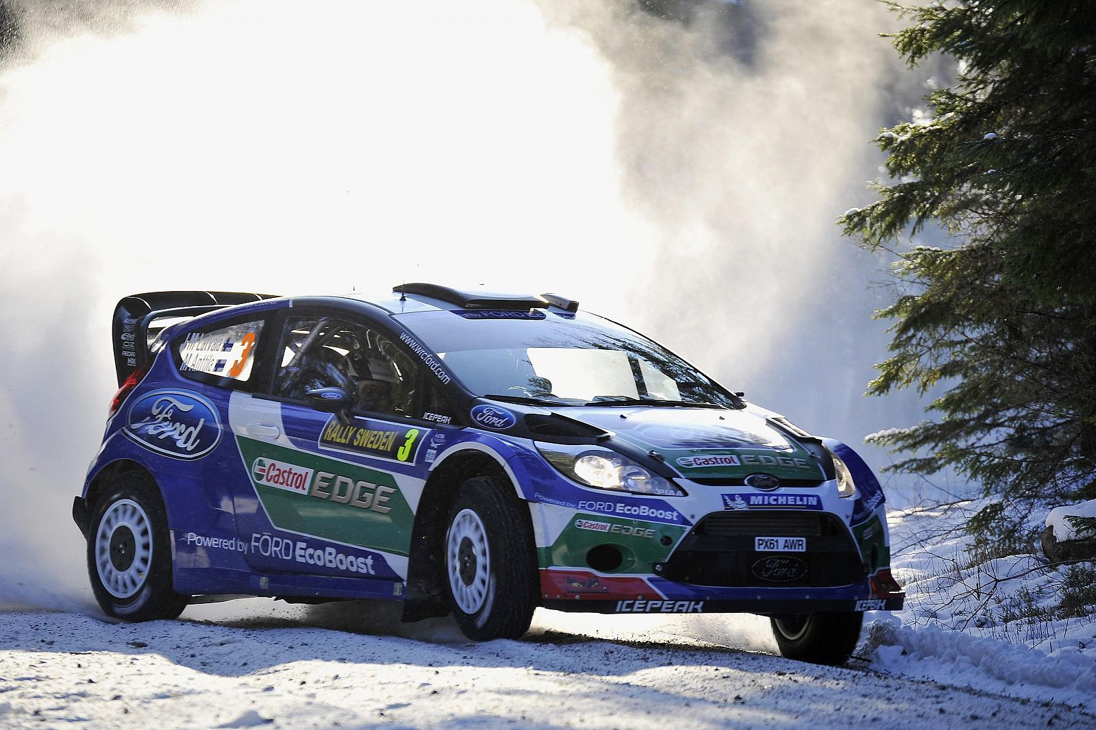 Finland's Latvala drives his Ford Fiesta WRC during the qualification for the World Rally Championship Rally Sweden in Hagfors