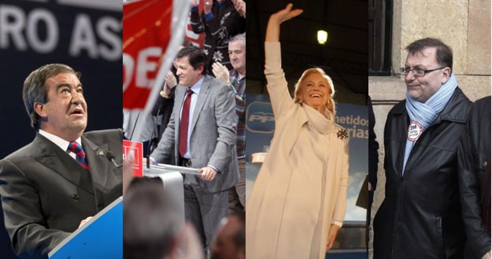 Los candidatos de las elecciones asturianas:  Francisco Álvarez-Cascos (Foro), Javier Fernández (PSOE), Mercedes Fernández (PP) y Jesús Iglesias (IU).