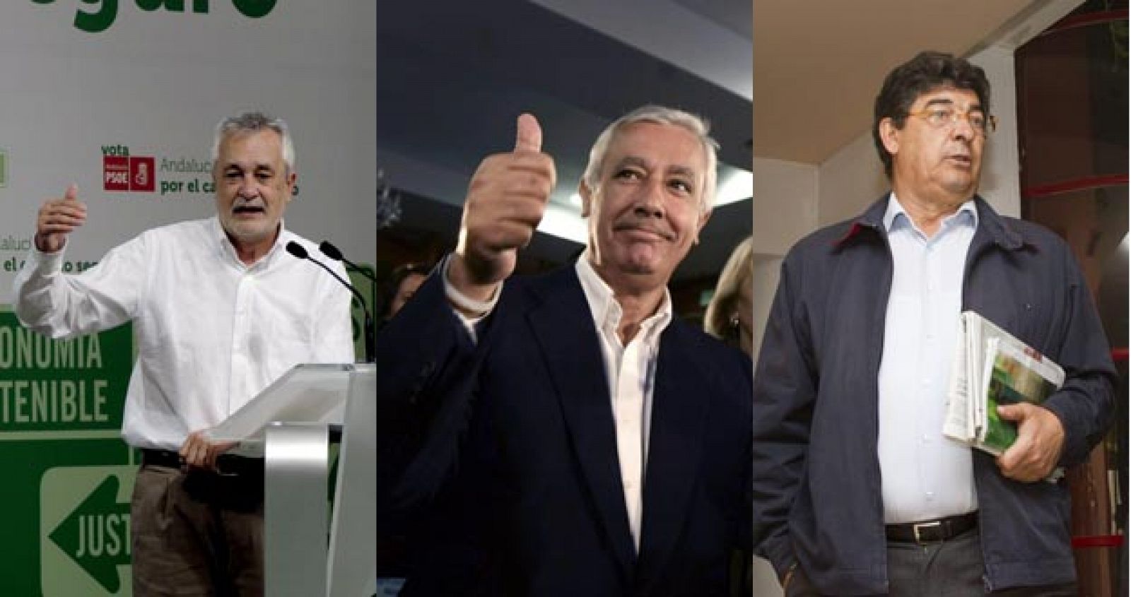 Los candidatos en las elecciones andaluzas: José Antonio Griñán (PSOE), Javier Arenas (PP) y Diego Valderas (IU).