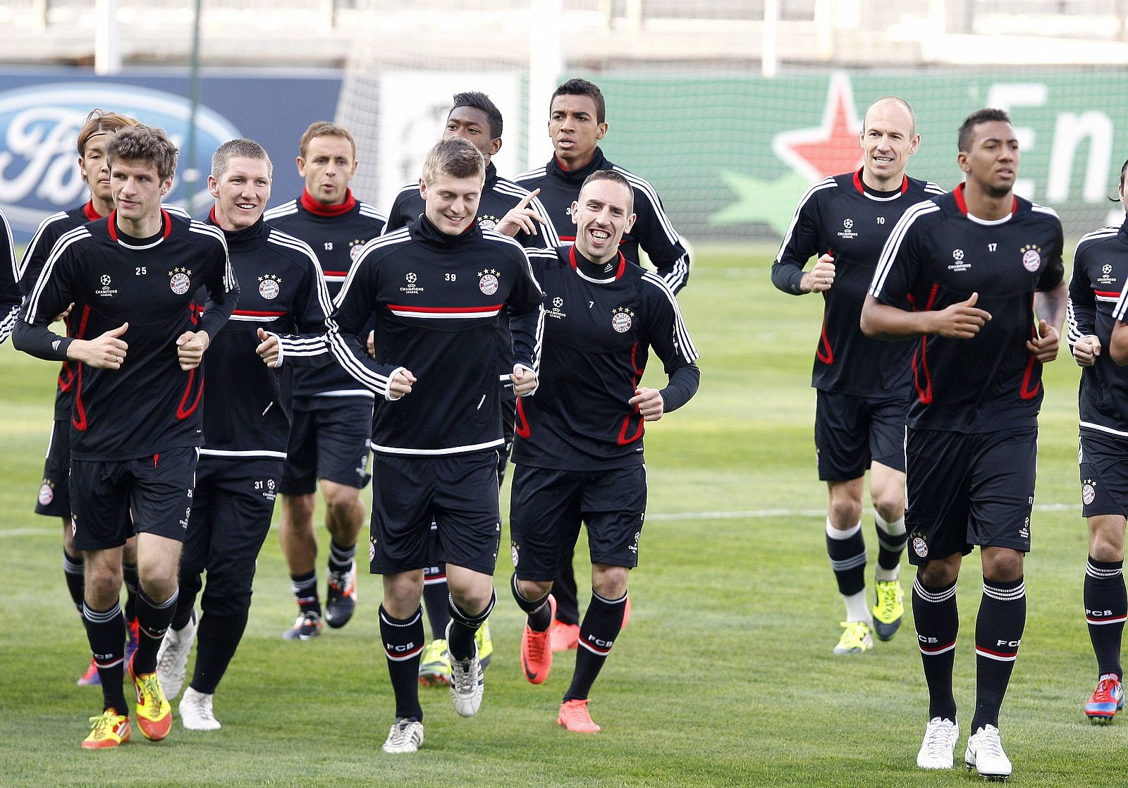 Bayern Munich's players attend a training session at the Velodrome Stadium in Marseille