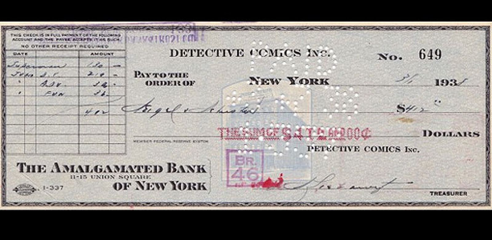 El cheque de 130 dólares con el que se compró a Superman