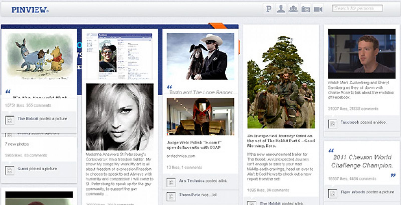 Aspecto de los contenidos en Facebook con la nueva aplicación Pinview