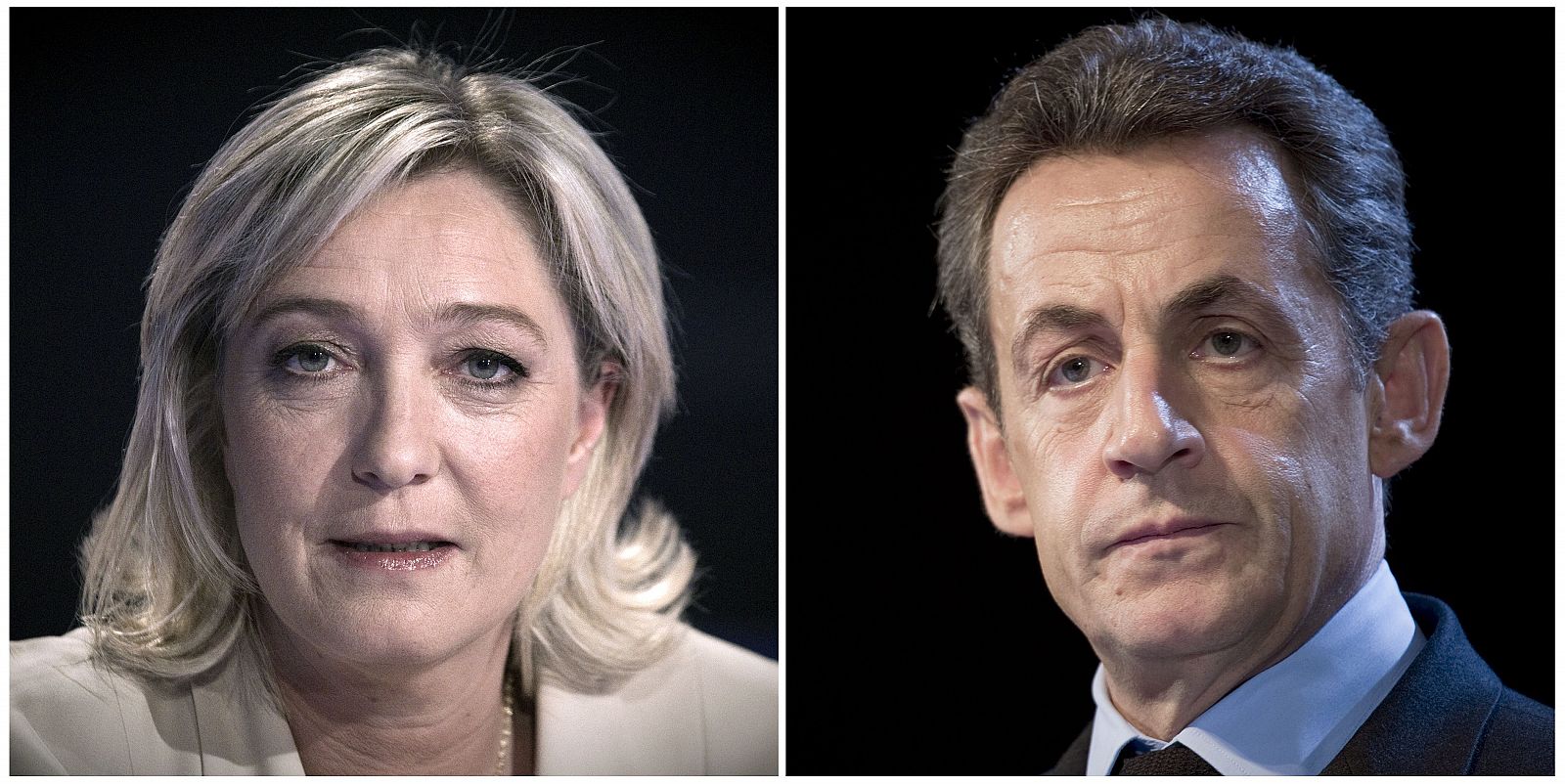 Montaje de dos imágenes de Marine Le Pen y Nicolás Sarkozy.