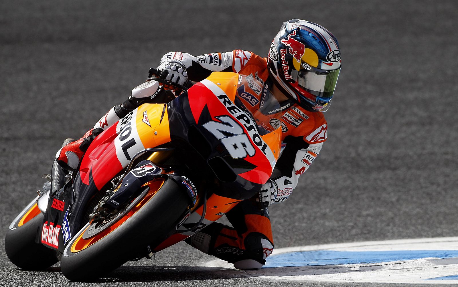 Honda MotoGP rider Pedrosa takes a curve during the first free practice session at the Portuguese Grand Prix in Estoril