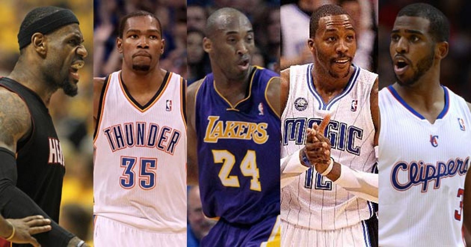 LeBron James, Kevin Durant, Kobe Bryant, Dwight Howard y Chris Paul, los elegidos en el Equipo Ideal de la NBA.