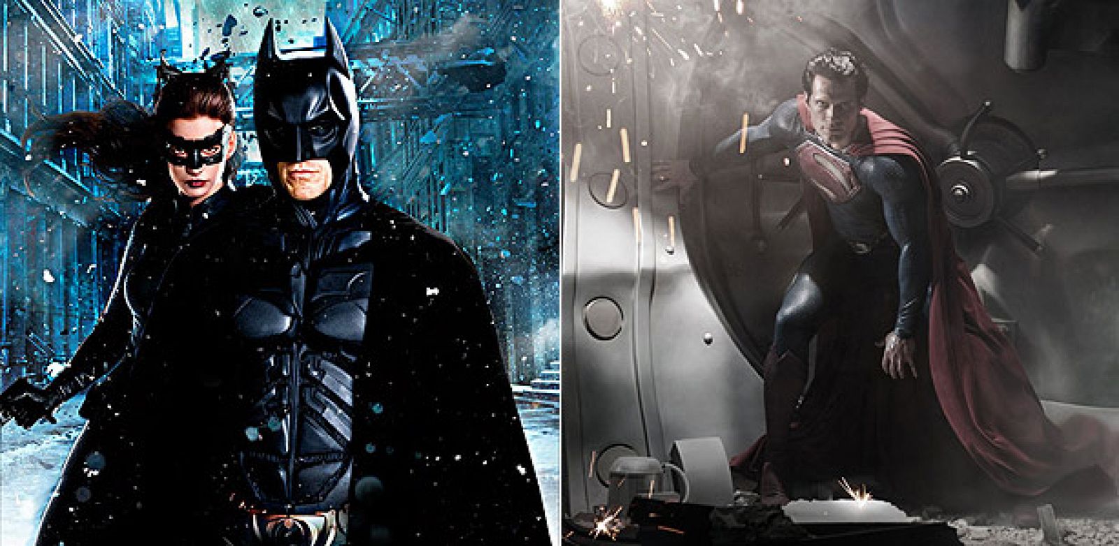 Anne Hathaway y Christian Bale en 'El caballero oscuro: La leyenda renace' (2012) y Henry Cavill en 'Superman: Man of Steel' (2013)