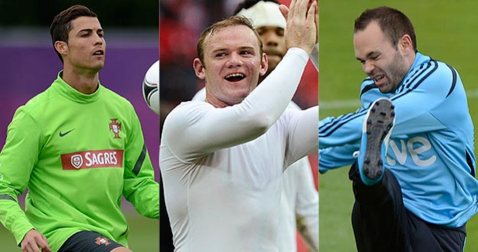 Cristiano, Rooney e Iniesta, con sus selecciones.
