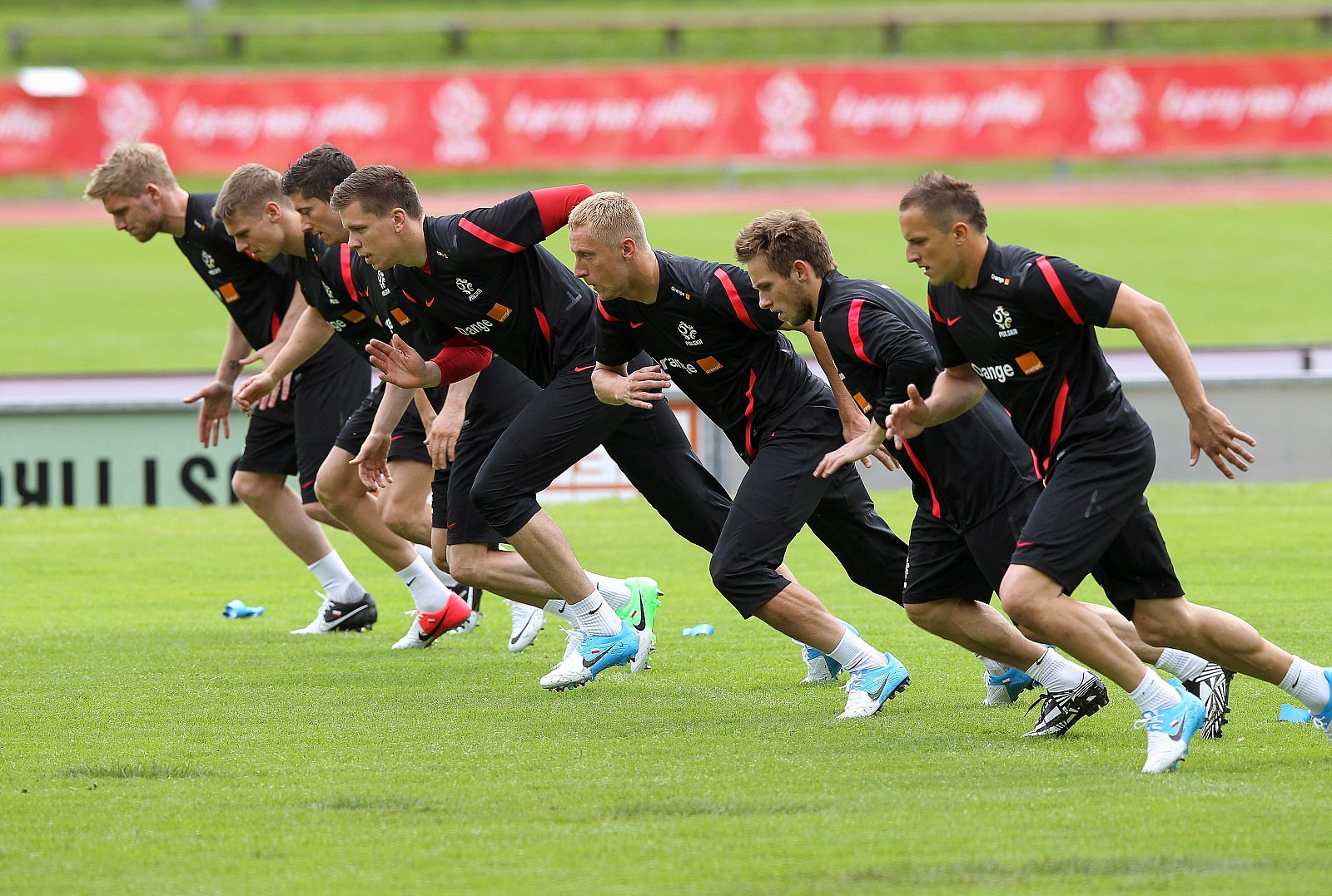 Los jugadores de la selección polaca durante un entrenamiento