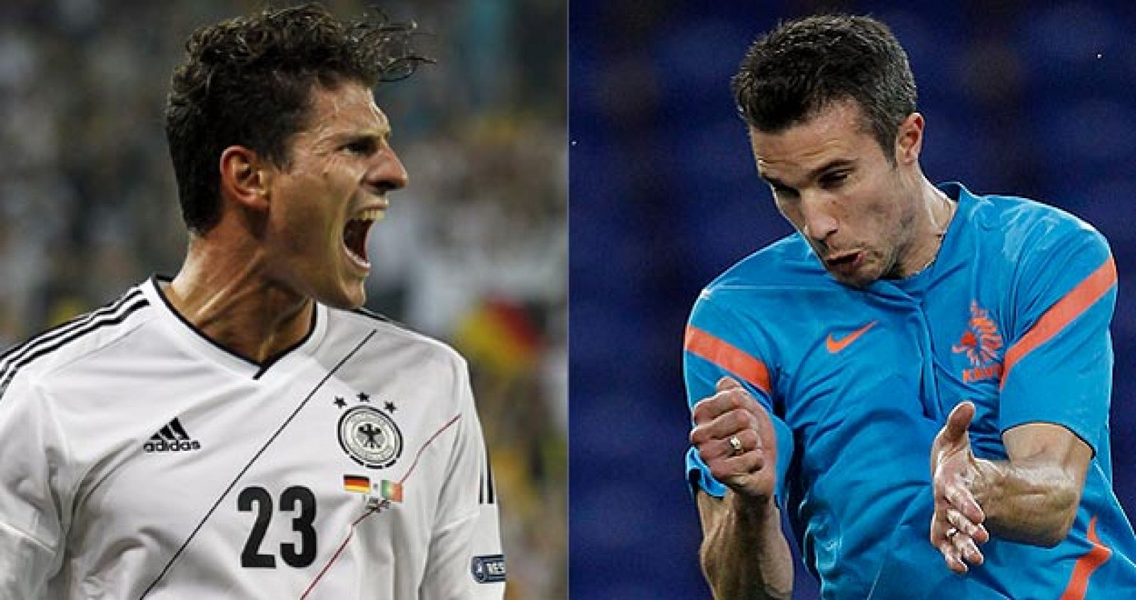 Los delanteros Mario Gómez, de Alemania, y Van Persie, de Holanda, se verán las caras en la Eurocopa 2012.