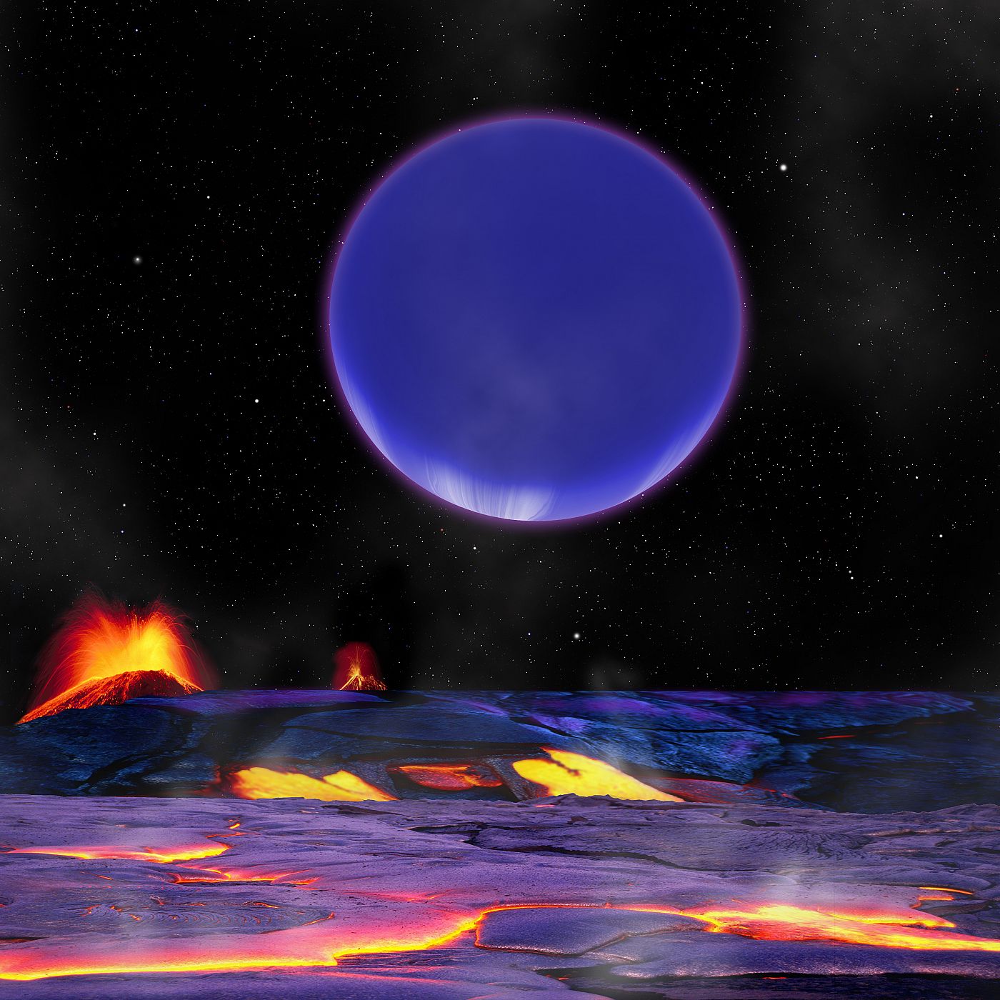 Representación artística de los dos planetas descubiertos, desde la superficie del más pequeño