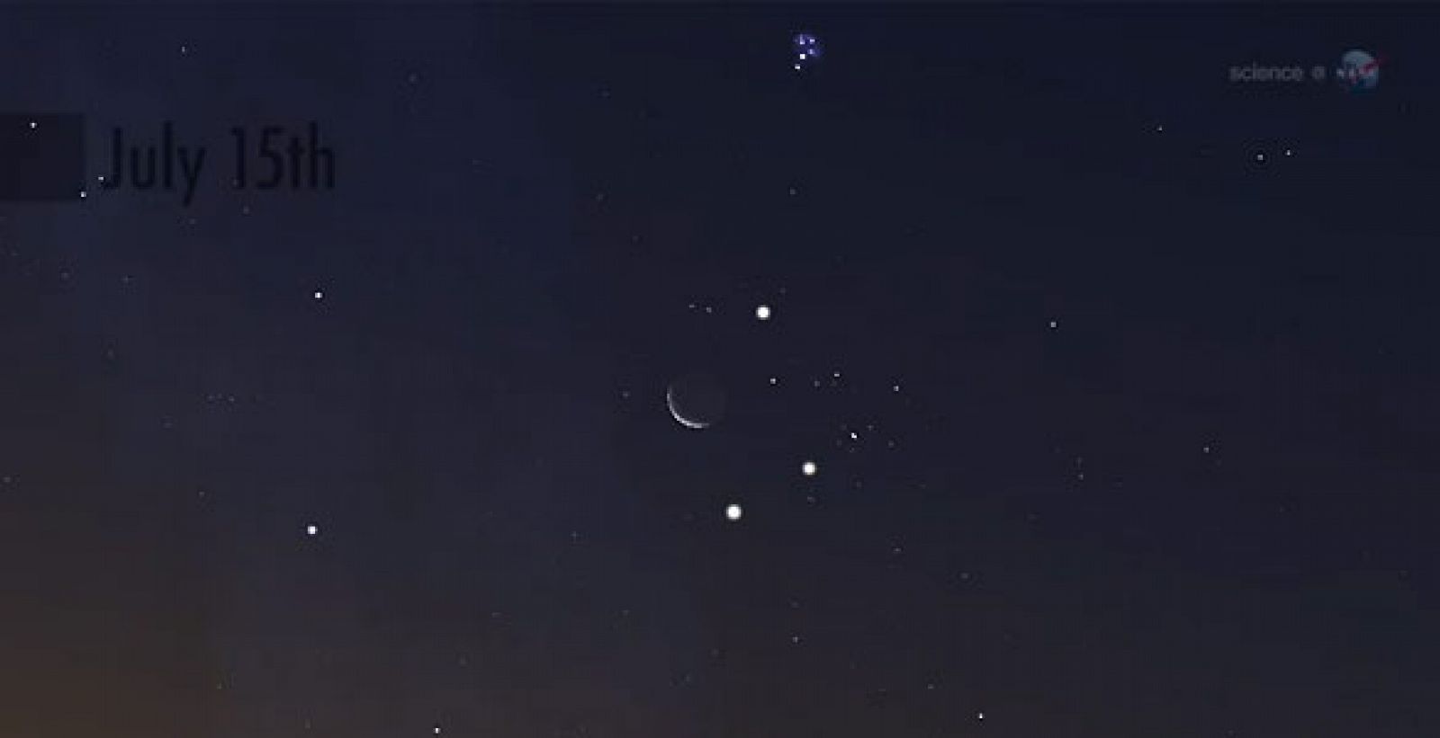 Composición creada por la NASA sobre el encuentro de Venus, Júpiter y la Luna