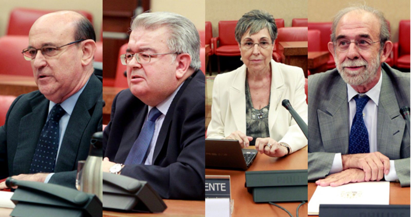 Los cuatro futuros magistrados del Tribunal Constitucional (de izqda a dcha): Carlos Ollero, Juan José González Rivas, Encarnación Roca y Fernando Valdés.