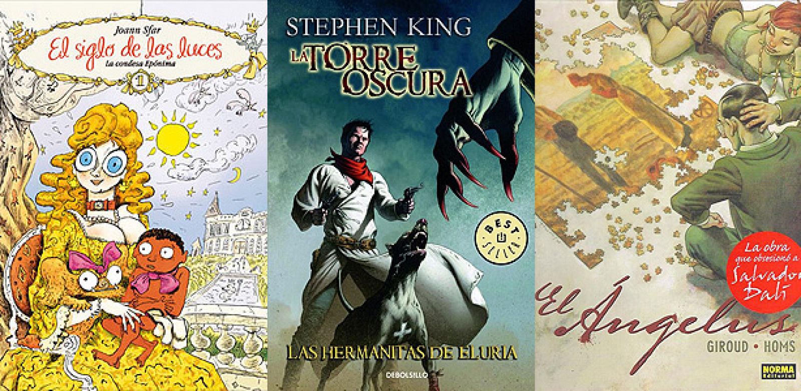 Portadas de 'El siglo de las luces', de Joann Sfar; 'Las hermanitas de Eluria', de Stephen King y Peter David; y 'El Ángelus', de Giroud y Homs