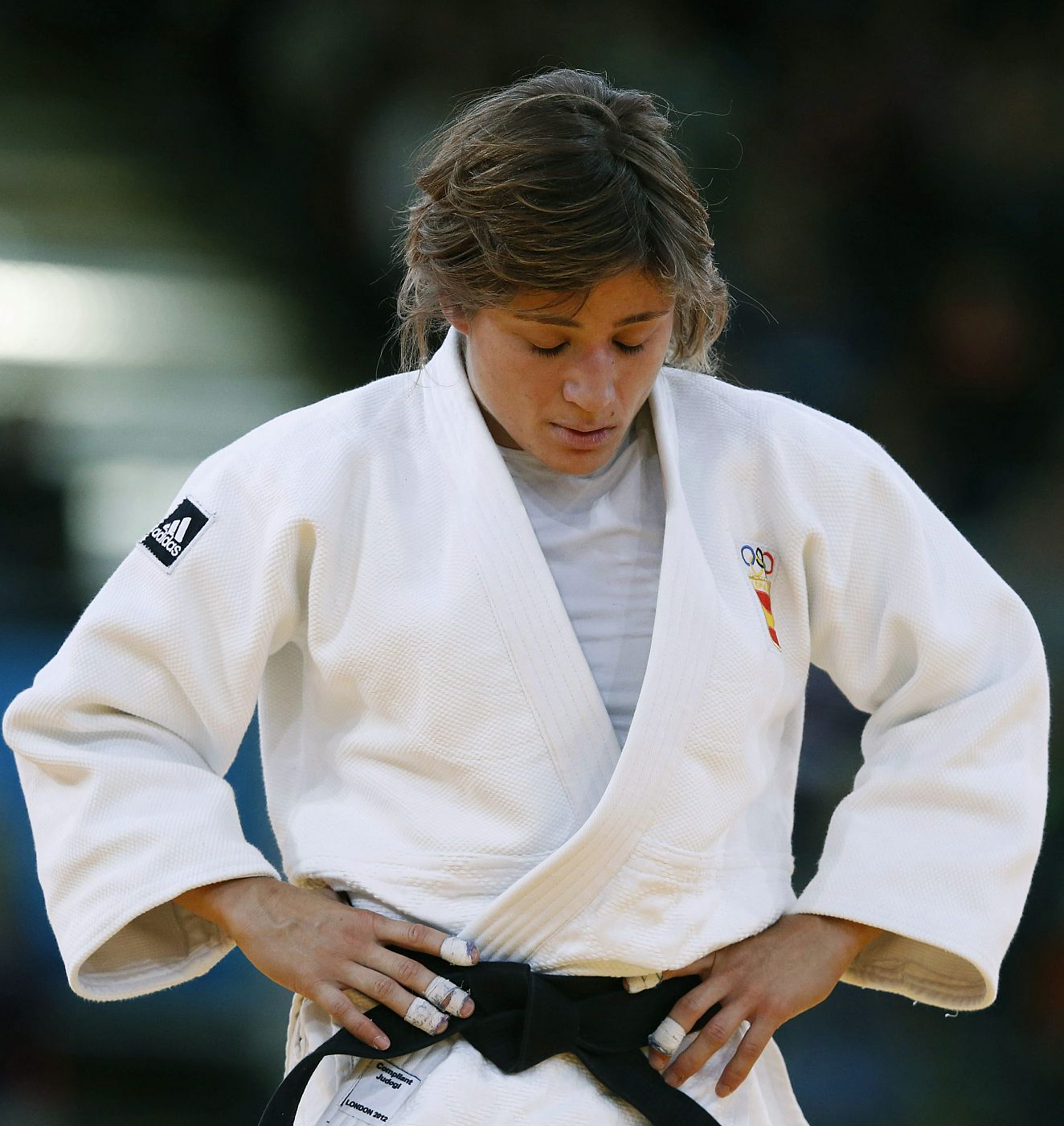 La judoca española Concepción Bellorín muestra su decepción tras quedar eliminada.