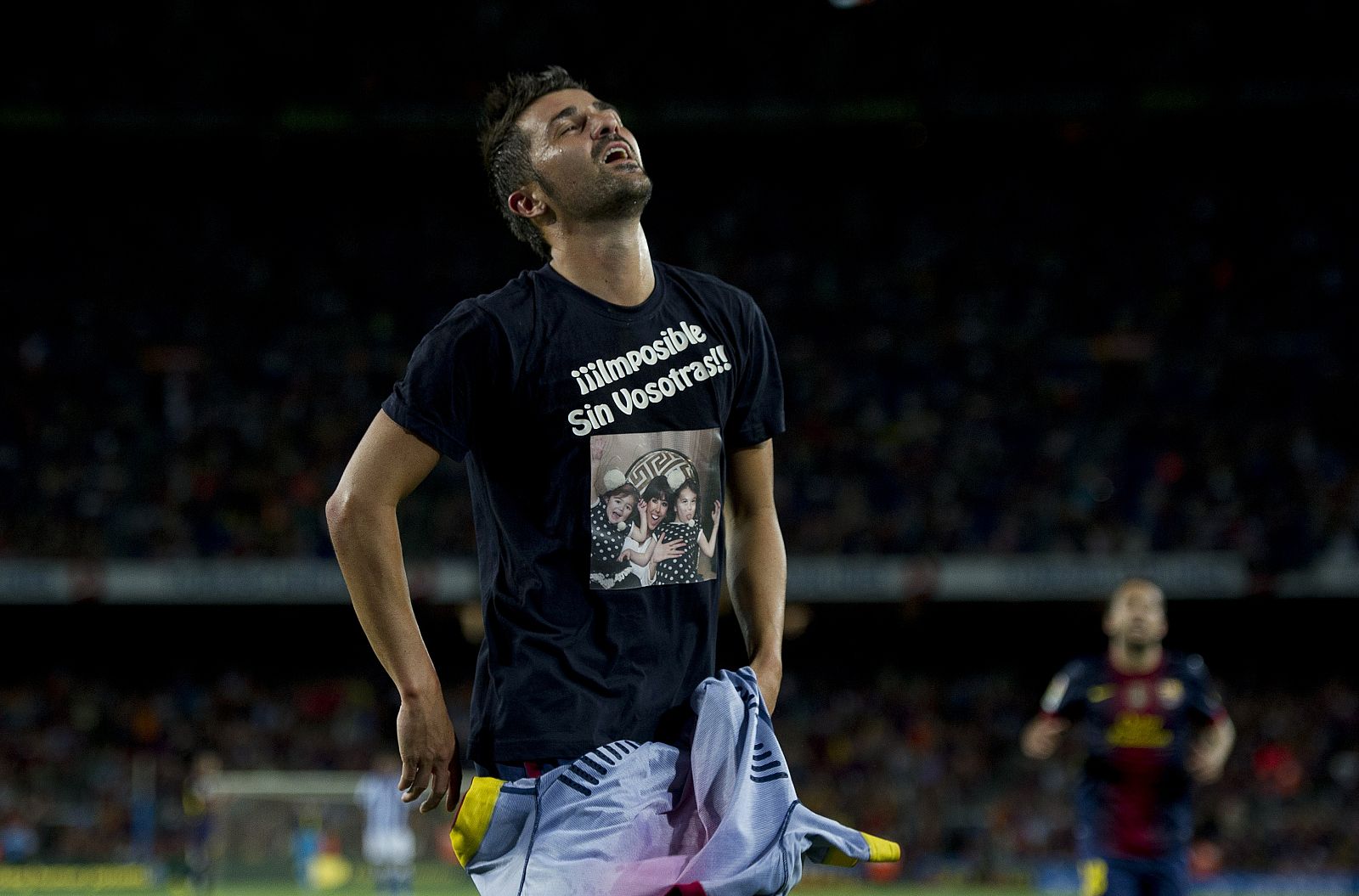 David Villa celebra su gol conseguido ante la Real Sociedad.