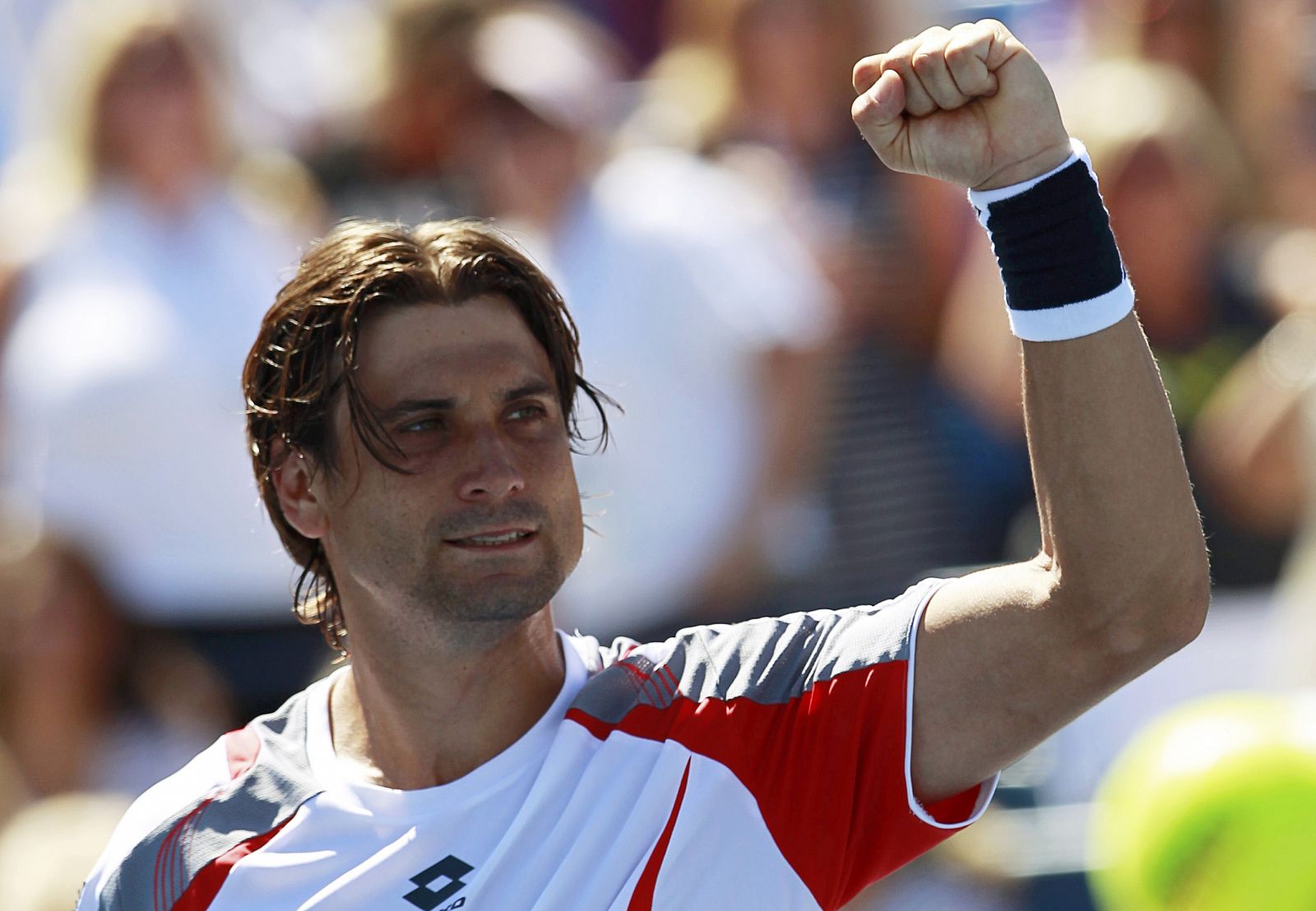 Ferrer of Spain celebrates after defeating Anderson of South Africa in their men's singles match at the U.S. Open tennis tournament in New York