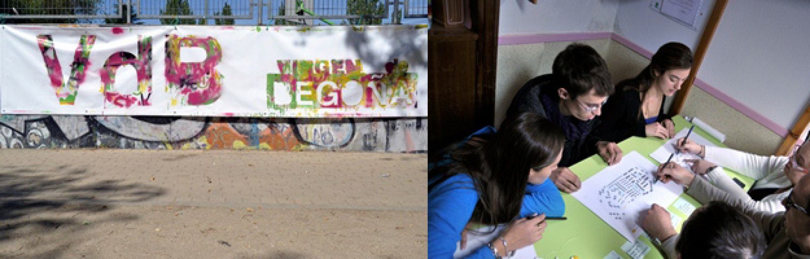 Mural realizado de forma colaborativa por los niños del barrio Virgen de Begoña (Madrid). Paisaje Transversal. Junio 2012. La exposición VdB. Regeneración urbana participativa ya puede verse en CentroCentro