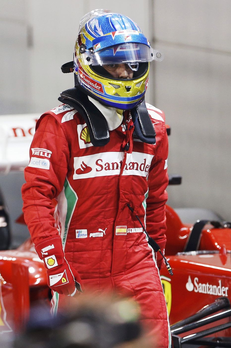 Ferrari Formula One driver Alonso of Spain is pictured after the qualifying session of the Singapore F1 Grand Prix at the Marina Bay street circuit