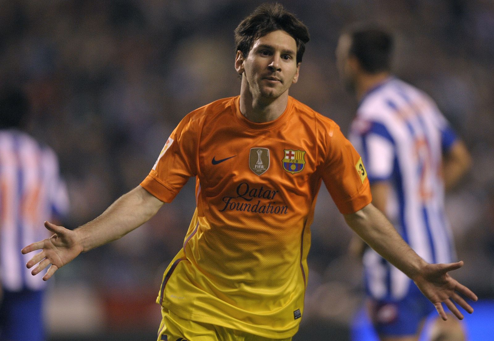 Messi celebra uno de sus tres tantos marcados al Deportivo de la Coruña.