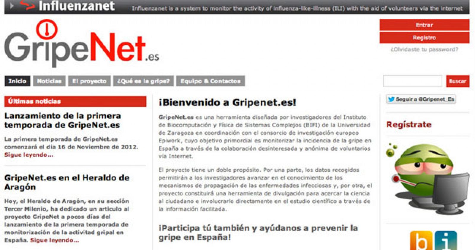 El portal Gripe.net, donde se puede participar en la investigación sobre la enfermedad en España.