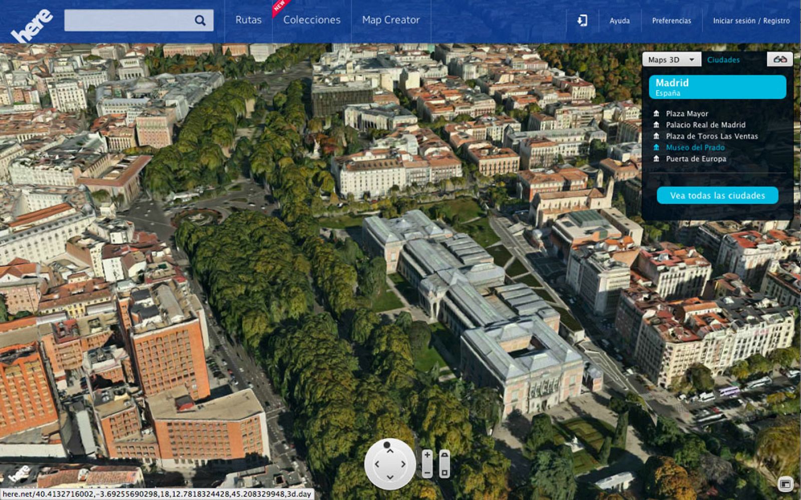 Captura de pantalla de la vista en 3D del Museo del Prado.