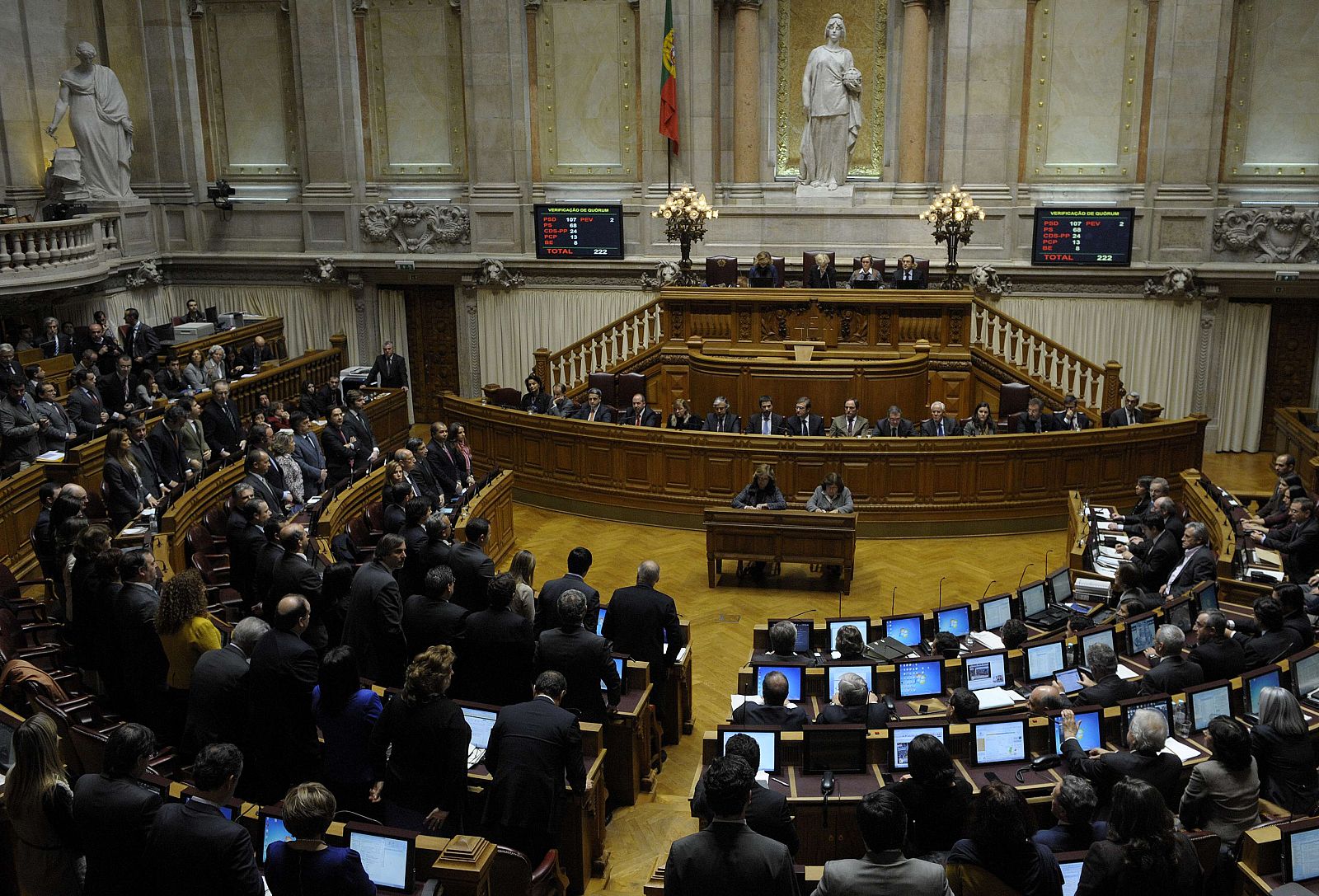 Los parlamentarios socialdemócratas (PSD) y los democratacristianos (CDS) votan a favor del presupuesto.