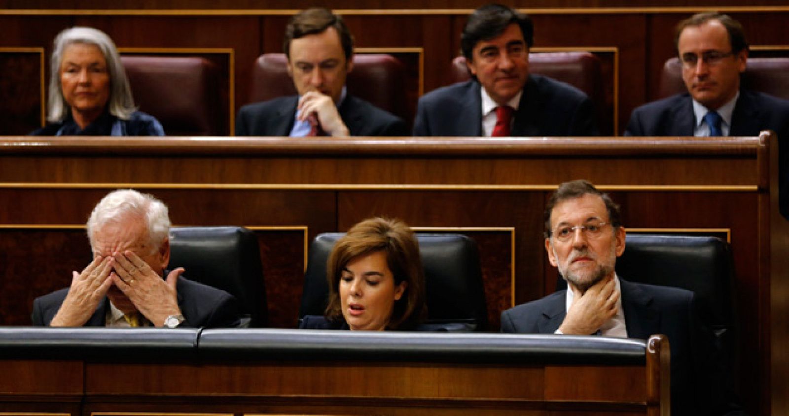 Mariano Rajoy en el Congreso con Soraya Sáenz de Santamaría y José Manuel García-Margallo