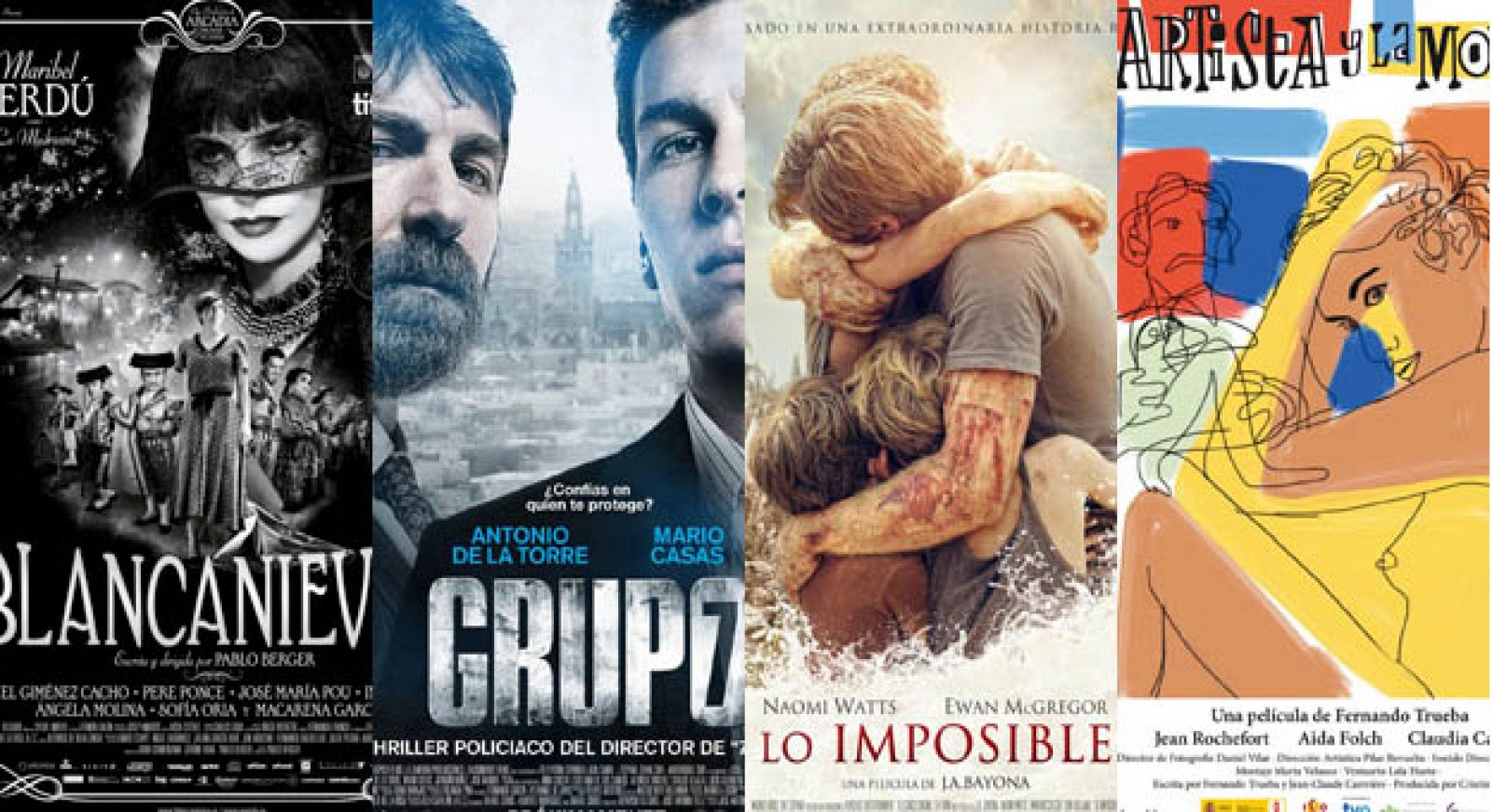 Las películas favoritas de los Goya: 'Blancanieves', 'Grupo 7', 'Lo imposible' y 'El artista y la modelo'.