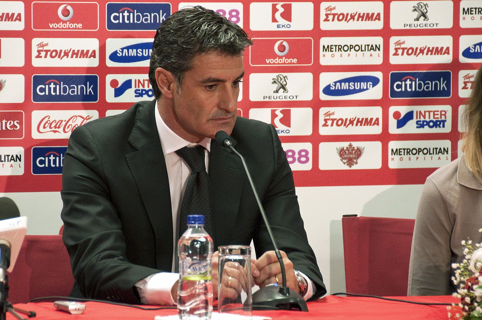 El entrenador Miguel González 'Michel', durante su presentación como nuevo entrenador del Olympiacos.