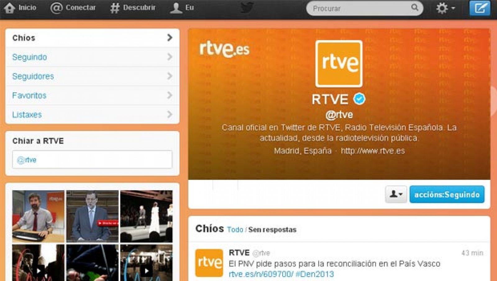 La cuenta de RTVE en Twitter en gallego