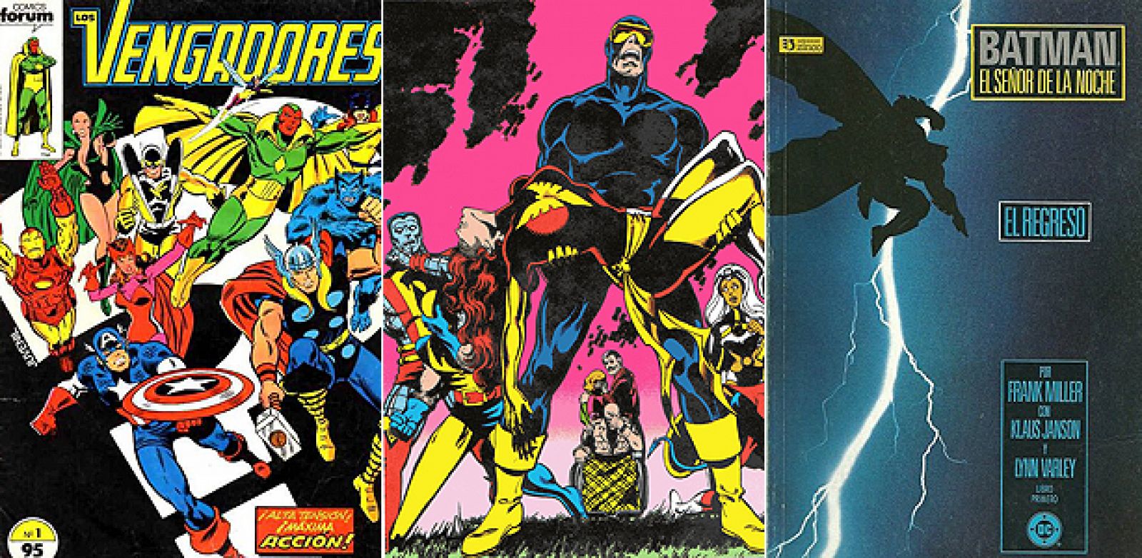 Algunos cómics fundamentales de los 80, el número 1 de Los Vengadores de Forum,  La muerte de Fénix (Patrulla X) y 'El regreso del Caballero oscuro'