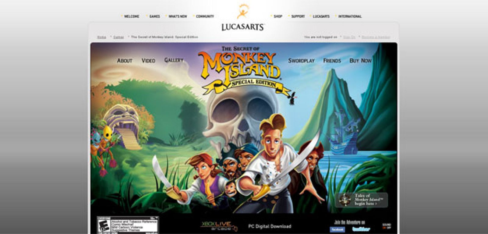 Imagen de la página web de LucasArts del famoso videojuego Monkeys Island.