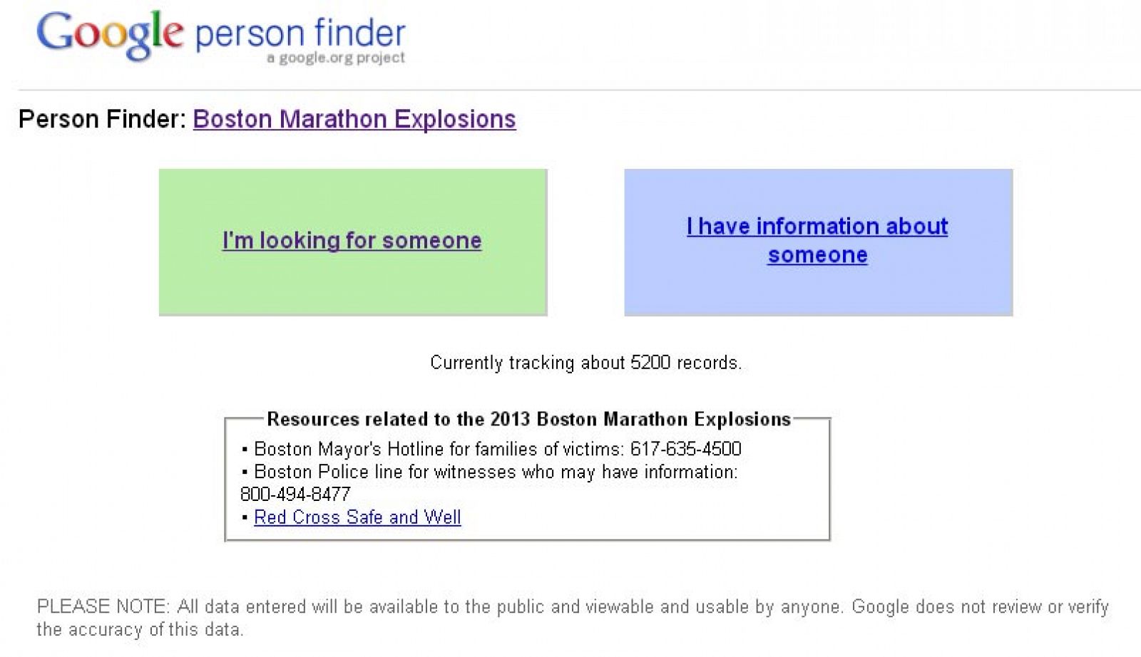 Buscador de personas de Google para el  atentado de Boston.