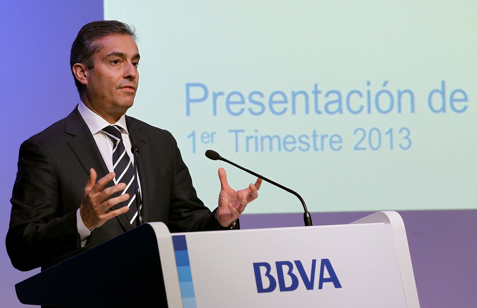 El consejero delegado del BBVA, Ángel Cano, durante la presentación de los resultados del primer trimestre de 2013