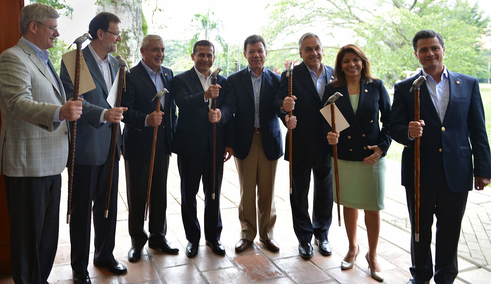 Mariano Rajoy, acompañado por varios presidentes de los países presentes en la VII Cumbre de la Alianza del Pacífico en Colombia
