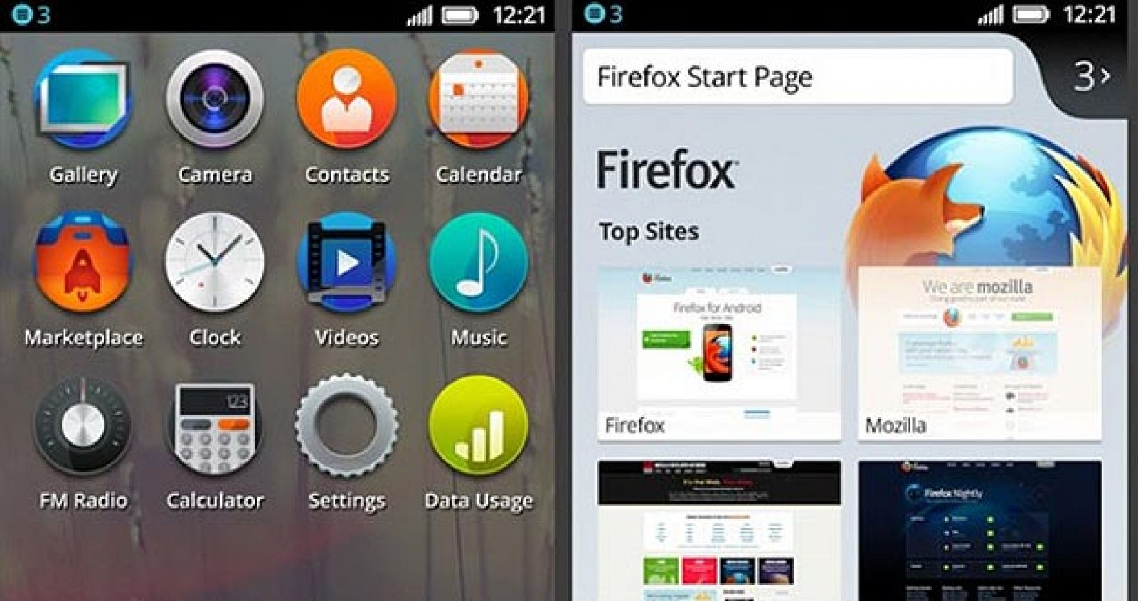 Pantalla con aplicaciones de Firefox OS.