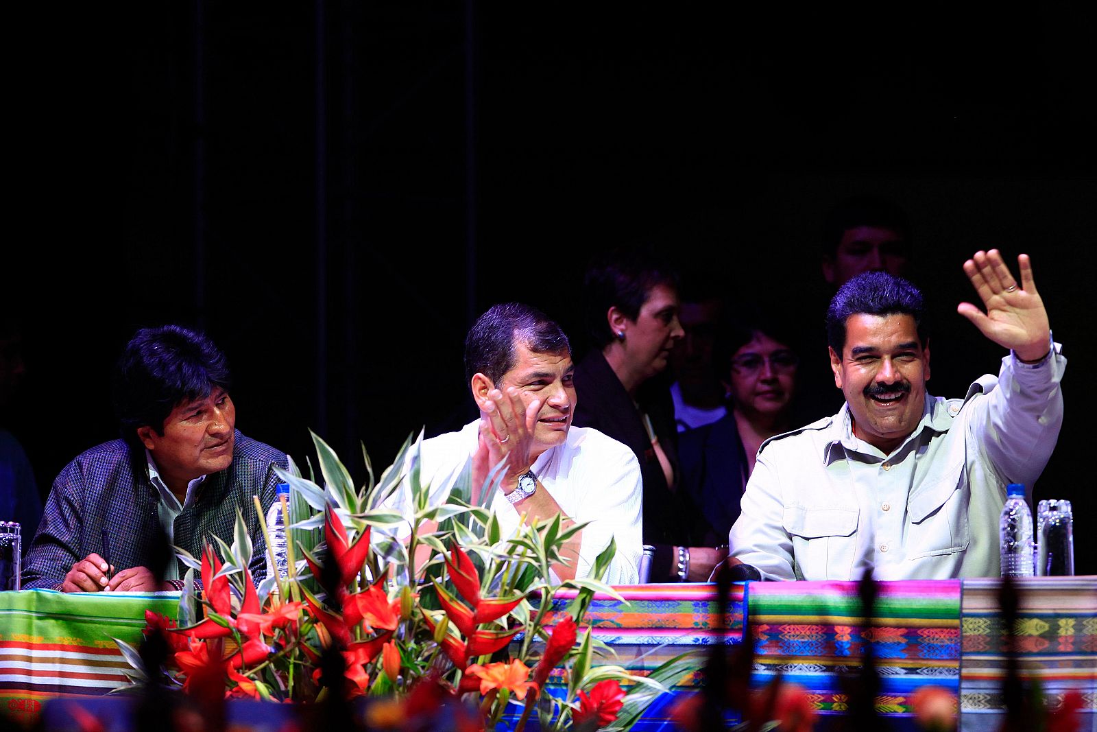 Los presidentes Nicolás Maduro, de Venezuela; Evo Morales, de Bolivia, y Rafael Correa, de Ecuador.