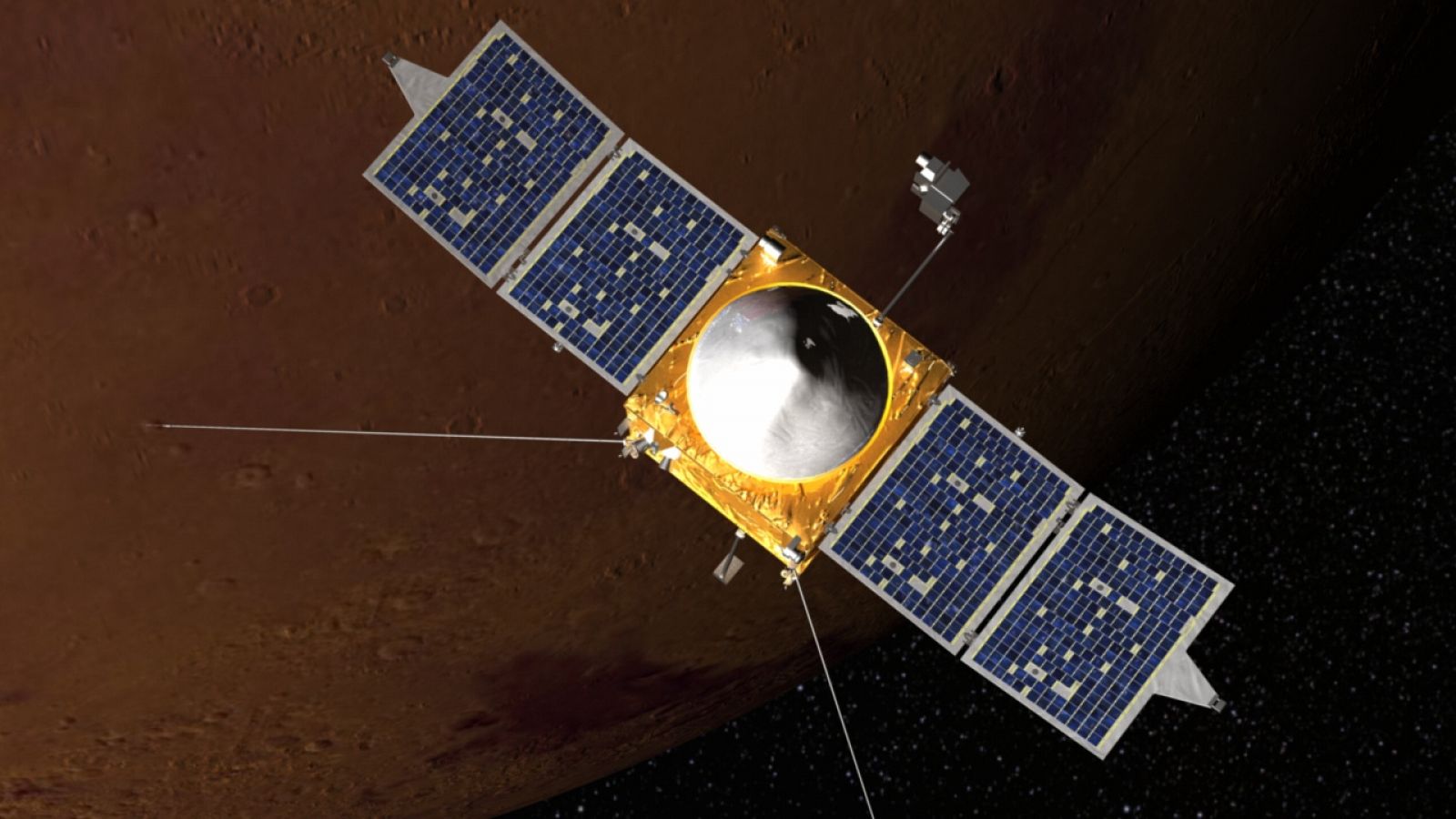 Impresión artística de MAVEN en órbita alrededor de Marte