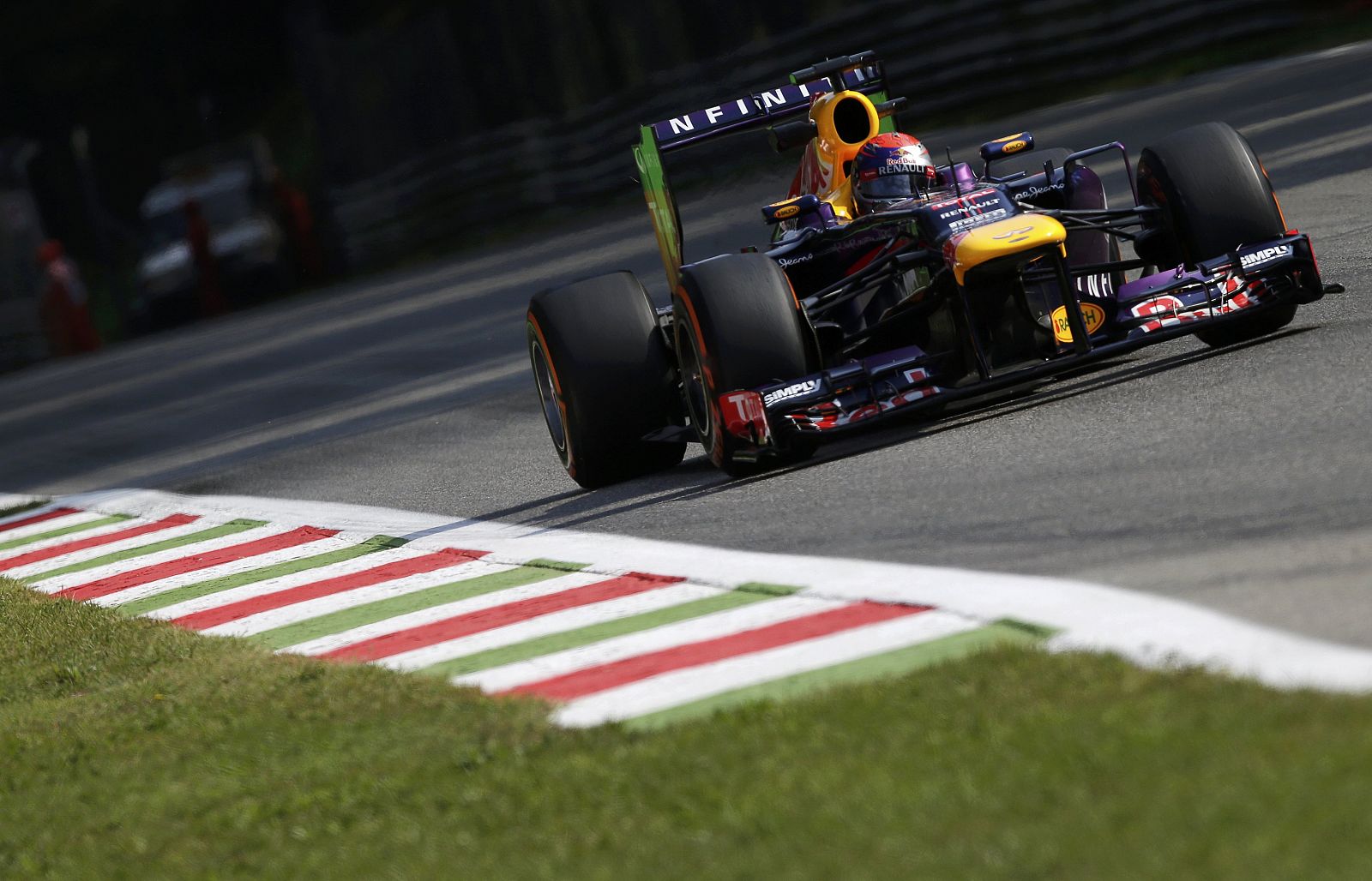 Red Bull Formula One driver Sebastian Vettel of Germany drives during the first practice session of the Italian F1 Grand Prix at the Monza circuit