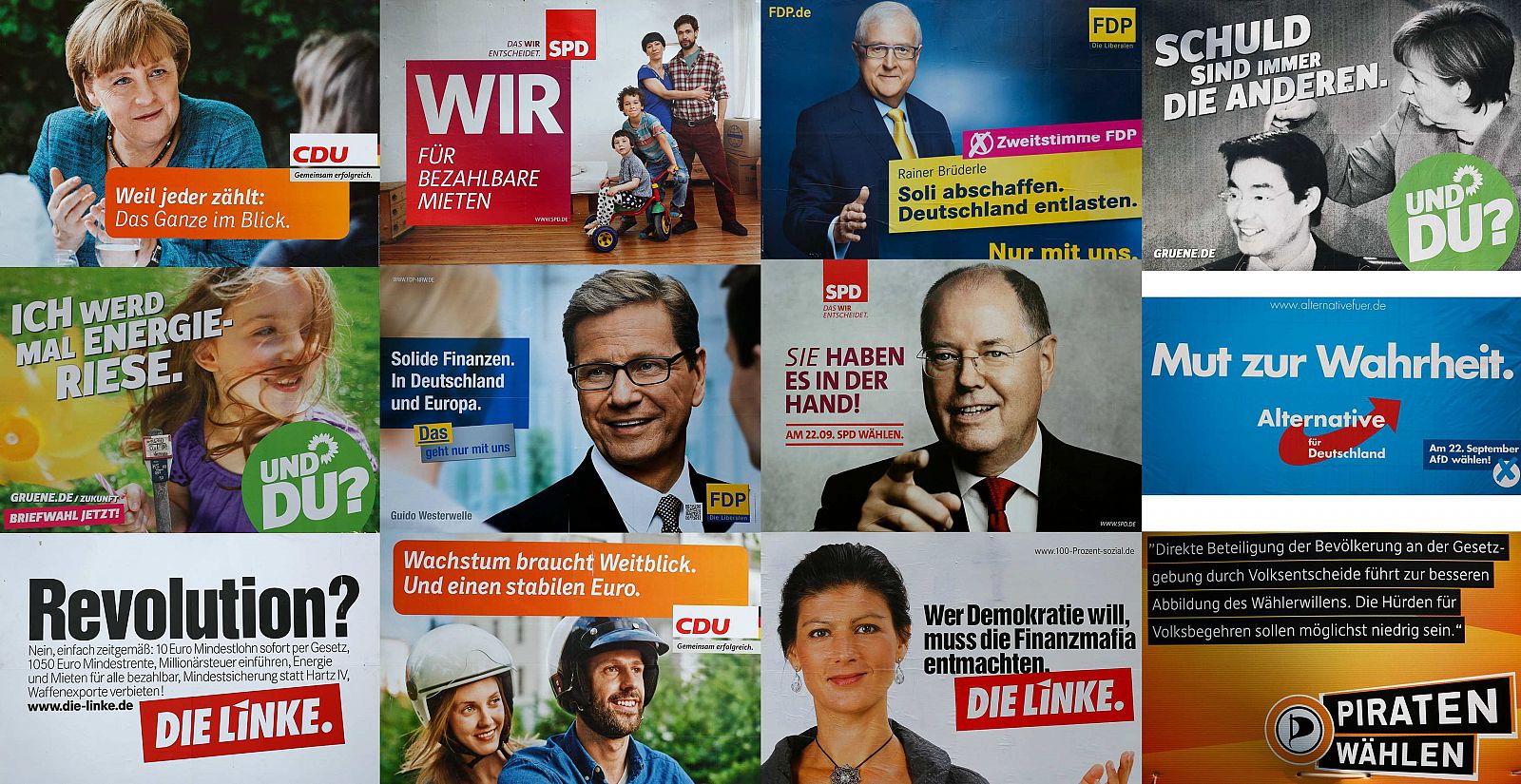 Montaje con diferentes carteles de las elecciones alemanas del 22 de septiembre.