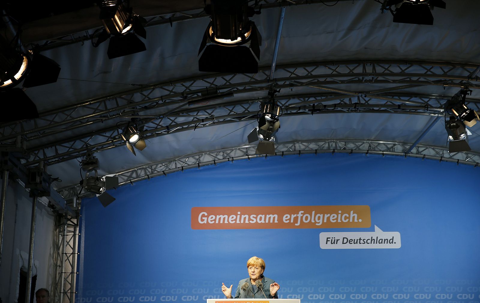 Angela Merkel, durante un mitin de la CDU en Postdam