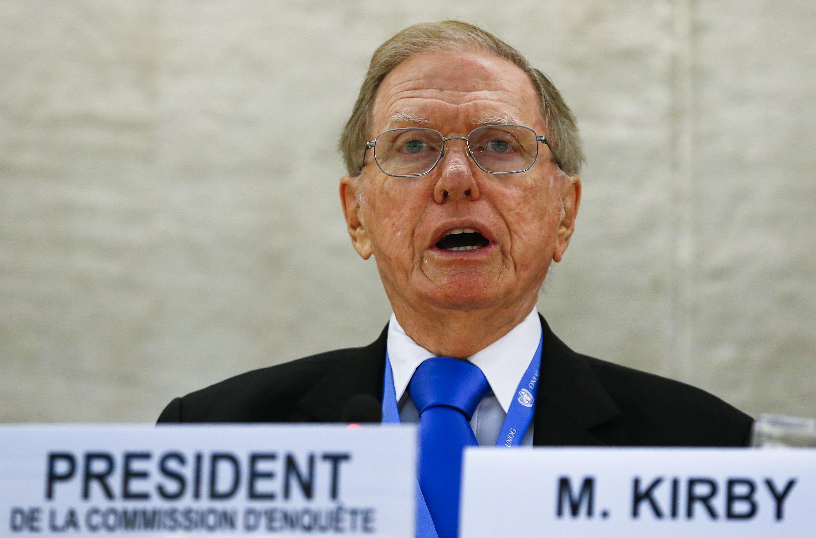 Michael Kirby, presidente de la comisión de investigación de la ONU sobre los derechos humanos en Corea del Norte, en Ginebra